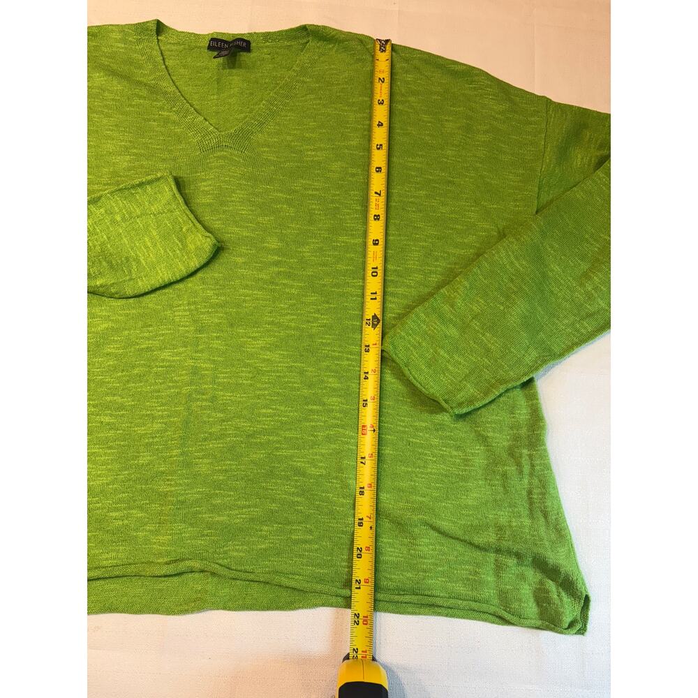 Eileen Fisher Women's Lime Green Linen/Cotton Slub Vneck Sweater Size XL - Picture 5 of 10